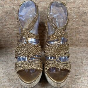Miu Miu Gold Braided Espadrille Platform Heels EU 39.5 Italy Luxury